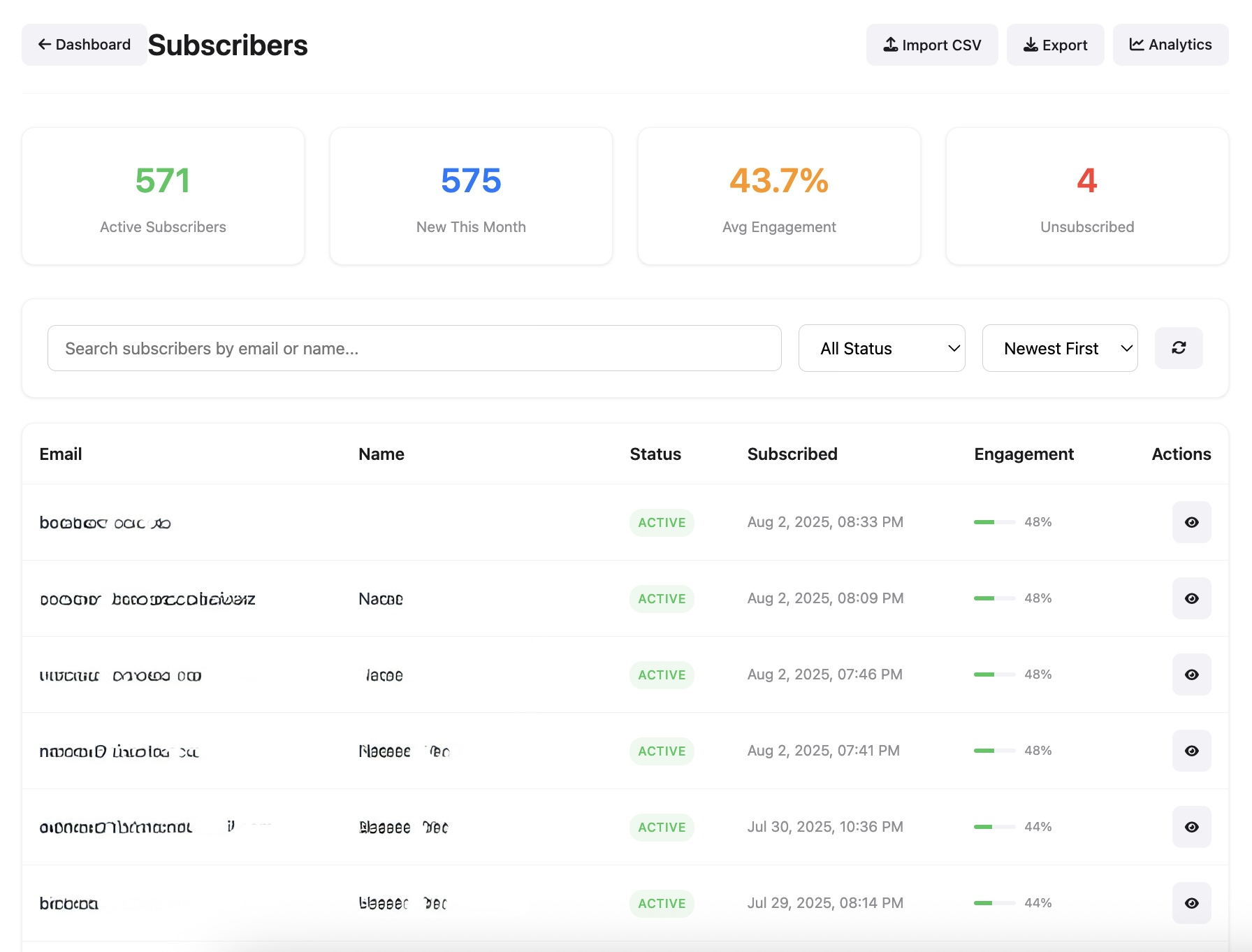 Subscriber Management Screenshot